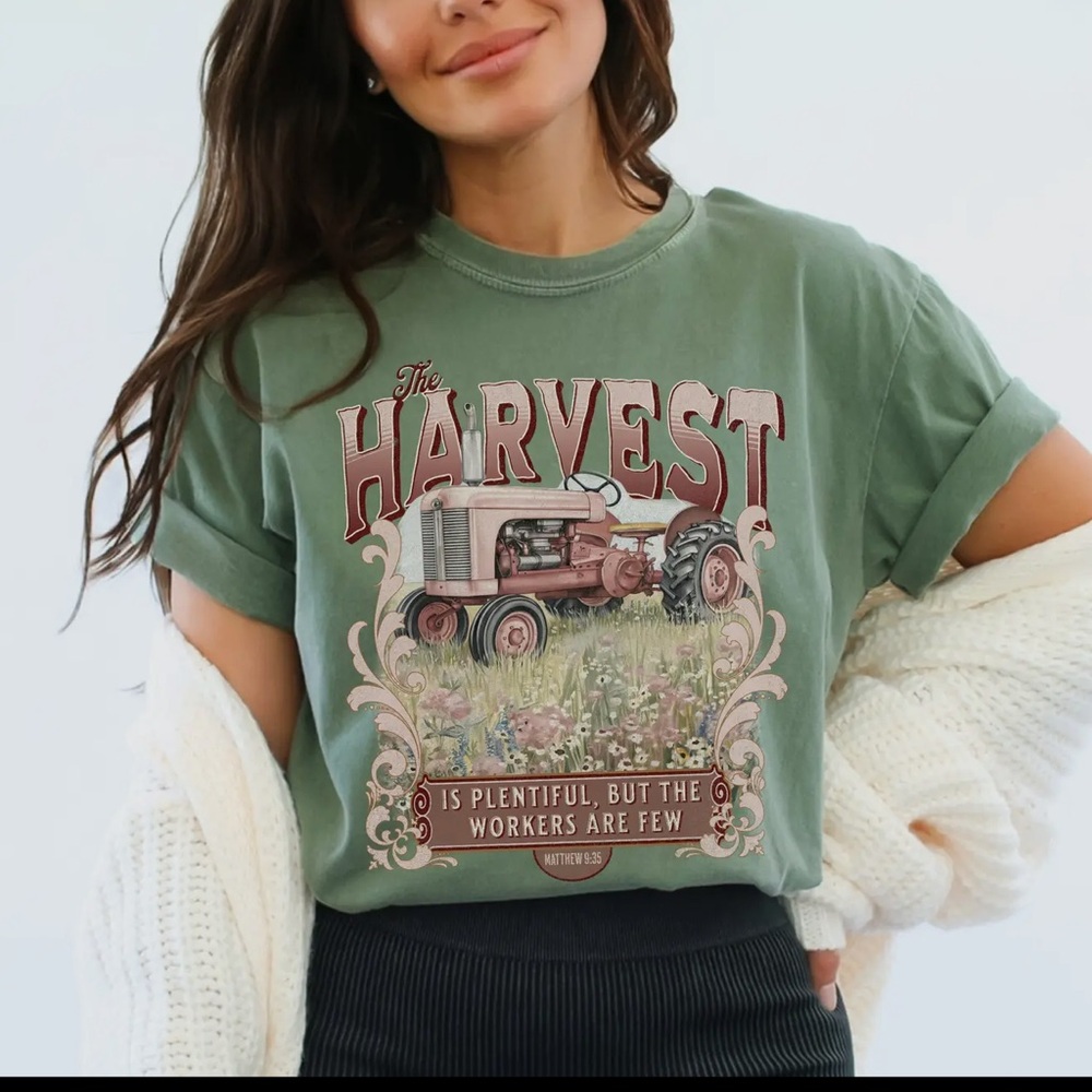 Green Graphic T-Shirt with Tractor Print